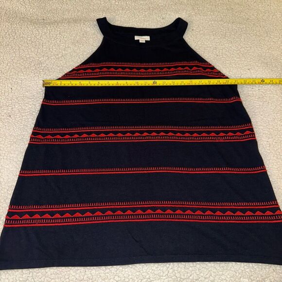 J. Jill Navy Blue Red Embroidered Pattern Tank Top Womens Large EUC - Picture 7 of 10